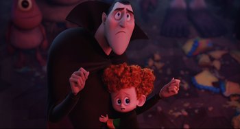 Movie still from “Hotel Transylvania 2” (2015), directed by Genndy Tartakovsky – Medium shot, Over the shoulder angle