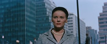 Movie still from “The Best of Everything” (1959), directed by Jean Negulesco – A woman wearing a black hat and a veil; Close Up shot, Low angle