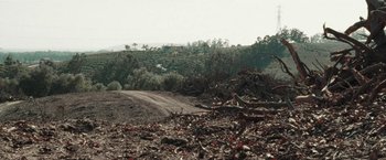 Movie still from “The Biggest Little Farm” (2018), directed by John Chester – A view of a dirt road with a tree in the background; Extreme Wide shot, Low angle