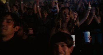 Movie still from “The Break-Up” (2006), directed by Peyton Reed – A group of people in a room watching a concert; Medium shot, Over the shoulder angle