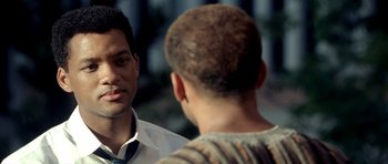 Movie still from “Ali” (2001), directed by Michael Mann – Close Up shot, Over the shoulder angle