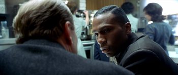 Movie still from “Ali” (2001), directed by Michael Mann – Close Up shot, Over the shoulder angle