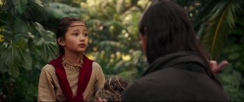 Movie still from “Godzilla vs. Kong” (2021), directed by Adam Wingard – A young boy is talking to an older man; Close Up shot, Over the shoulder angle