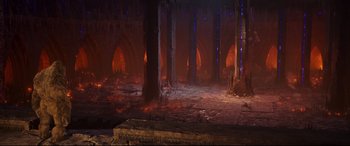 Movie still from “Godzilla vs. Kong” (2021), directed by Adam Wingard – An image of a dark place that looks like a forest; Extreme Wide shot, High angle