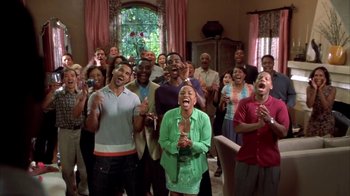 Movie still from “The Brothers” (2001), directed by Gary Hardwick – A group of people that are standing up in a living room; Wide shot, High angle