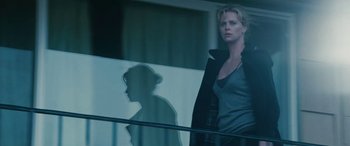 Movie still from “The Burning Plain” (2008), directed by Guillermo Arriaga – Charlize theron in a scene from the movie atomic blonde; Medium shot, Low angle