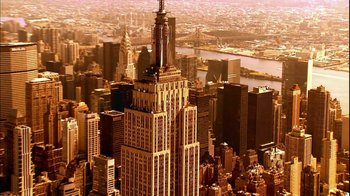 Movie still from “The Butterfly Effect 2” (2006), directed by John R. Leonetti – An aerial view of the empire state building in new york city; Extreme Wide shot, High angle