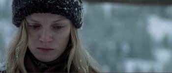 Movie still from “The Claim” (2000), directed by Michael Winterbottom – A person wearing a hat; Close Up shot, Low angle