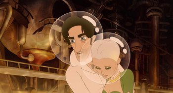 Movie still from “The Congress” (2013), directed by Ari Folman – A man and a woman are standing in a room; Close Up shot, Overhead angle