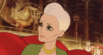 Movie still from “The Congress” (2013), directed by Ari Folman – An animated picture of an older woman with white hair; Close Up shot, High angle