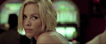 Movie still from “The Cooler” (2003), directed by Wayne Kramer – A person with blonde hair; Close Up shot, Low angle