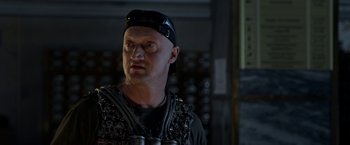 Movie still from “The Darkest Hour” (2011), directed by Chris Gorak – A person wearing a helmet; Close Up shot, Over the shoulder angle