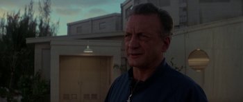 Movie still from “The Day of the Dolphin” (1973), directed by Mike Nichols – A person outside near a building; Close Up shot, Low angle