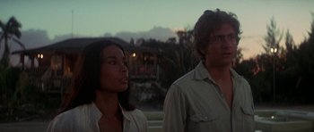 Movie still from “The Day of the Dolphin” (1973), directed by Mike Nichols – A man and a woman standing next to each other; Medium shot, Low angle