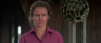 Movie still from “The Day of the Dolphin” (1973), directed by Mike Nichols – A person wearing a pink shirt; Close Up shot, Low angle