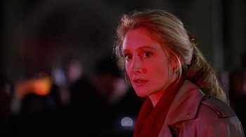 Movie still from “The Dead Pool” (1988), directed by Buddy Van Horn – A person wearing a jacket; Close Up shot, Over the shoulder angle