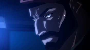 Movie still from “The Death and Return of Superman” (2019), directed by Sam Liu – A man's face in a dark room; Close Up shot, Low angle