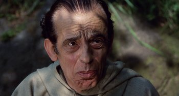 Movie still from “The Decameron” (1971), directed by Pier Paolo Pasolini – An old man with a beard and a mustache; Close Up shot, High angle