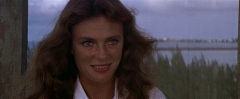 Movie still from “The Deep” (1977), directed by Peter Yates – A person with long hair; Close Up shot, Over the shoulder angle
