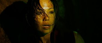 Movie still from “The Descent” (2005), directed by Neil Marshall – A person with wet hair; Close Up shot, High angle