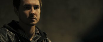 Movie still from “The Disappearance of Alice Creed” (2009), directed by J Blakeson – A person wearing a jacket; Close Up shot, Low angle