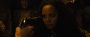 Movie still from “The Domestics” (2018), directed by Mike P. Nelson – A woman is getting her hair cut by a stylist; Close Up shot, Over the shoulder angle