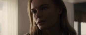 Movie still from “The Domestics” (2018), directed by Mike P. Nelson – A person with long hair; Close Up shot, Low angle