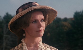 Movie still from “The Europeans” (1979), directed by James Ivory – A person wearing a hat; Close Up shot, Low angle