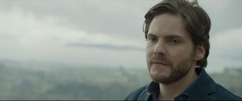 Movie still from “The Face of an Angel” (2014), directed by Michael Winterbottom – A person wearing a jacket; Close Up shot, Over the shoulder angle