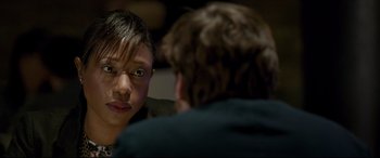 Movie still from “The Face of an Angel” (2014), directed by Michael Winterbottom – A man and a woman talking to each other; Close Up shot, Over the shoulder angle