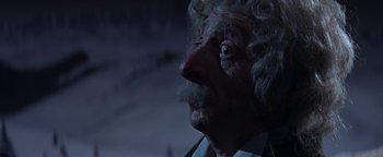 Movie still from “The Fearless Vampire Killers” (1967), directed by Roman Polanski – An old man with a clown nose is looking at something; Close Up shot, Low angle