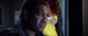 Movie still from “The Final Destination” (2009), directed by David R. Ellis – A person looking at the camera; Close Up shot, Over the shoulder angle