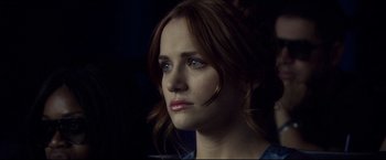 Movie still from “The Final Destination” (2009), directed by David R. Ellis – A person with blue eyes; Close Up shot, Low angle