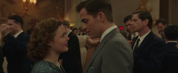 Movie still from “The Finest Hours” (2016), directed by Craig Gillespie – A man and a woman standing next to each other; Close Up shot, Low angle