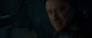 Movie still from “The Finest Hours” (2016), directed by Craig Gillespie – A person in the rain; Close Up shot, Low angle