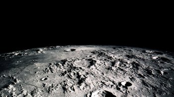 Movie still from “The Fog of War” (2003), directed by Errol Morris – A view of the lunar surface from the moon's orbit; Extreme Wide shot, Overhead angle