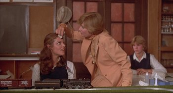 Movie still from “The Fury” (1978), directed by Brian De Palma – A woman is brushing a woman's hair with a brush; Medium shot, Over the shoulder angle