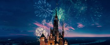 Fireworks are seen over a castle at night
