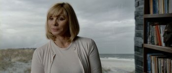 Movie still from “The Ghost Writer” (2010), directed by Roman Polanski – A woman standing in front of a body of water; Close Up shot, Over the shoulder angle