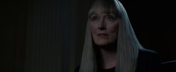 Movie still from “The Giver” (2014), directed by Phillip Noyce – A person with long white hair; Close Up shot, Over the shoulder angle