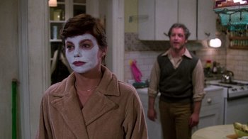 Movie still from “The Goodbye Girl” (1977), directed by Herbert Ross – A man and a woman with makeup on their faces; Medium shot, Over the shoulder angle