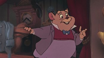 Movie still from “The Great Mouse Detective” (1986), directed by David Michener – A character from the disney movie the hunchback of notre dame; Medium shot, Low angle