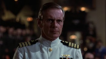 Movie still from “The Great Santini” (1979), directed by Lewis John Carlino – A person wearing a uniform; Close Up shot, Low angle