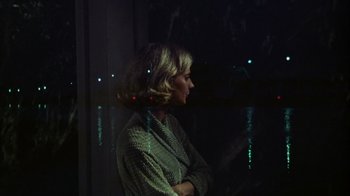 Movie still from “The Great Santini” (1979), directed by Lewis John Carlino – A woman standing in front of a window at night; Medium shot, Over the shoulder angle
