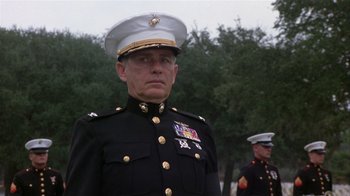 Movie still from “The Great Santini” (1979), directed by Lewis John Carlino – A man in a military uniform standing next to another man in a uniform; Close Up shot, Low angle