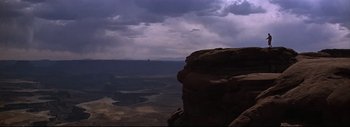 Movie still from “The Greatest Story Ever Told” (1965), directed by David Lean – A view of a valley from the top of a cliff; Extreme Wide shot, Low angle
