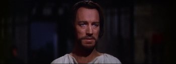 Movie still from “The Greatest Story Ever Told” (1965), directed by David Lean – A person with long hair and a beard; Close Up shot, High angle