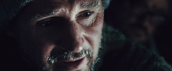Movie still from “The Grey” (2011), directed by Joe Carnahan – A man's face with a beard; Extreme Close Up shot, Over the shoulder angle