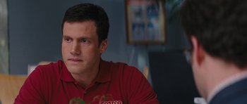 Movie still from “The Guilt Trip” (2012), directed by Anne Fletcher – A person sitting in a room; Close Up shot, Over the shoulder angle