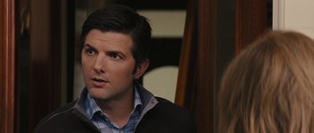 Movie still from “The Guilt Trip” (2012), directed by Anne Fletcher – A person wearing a jacket; Close Up shot, Over the shoulder angle